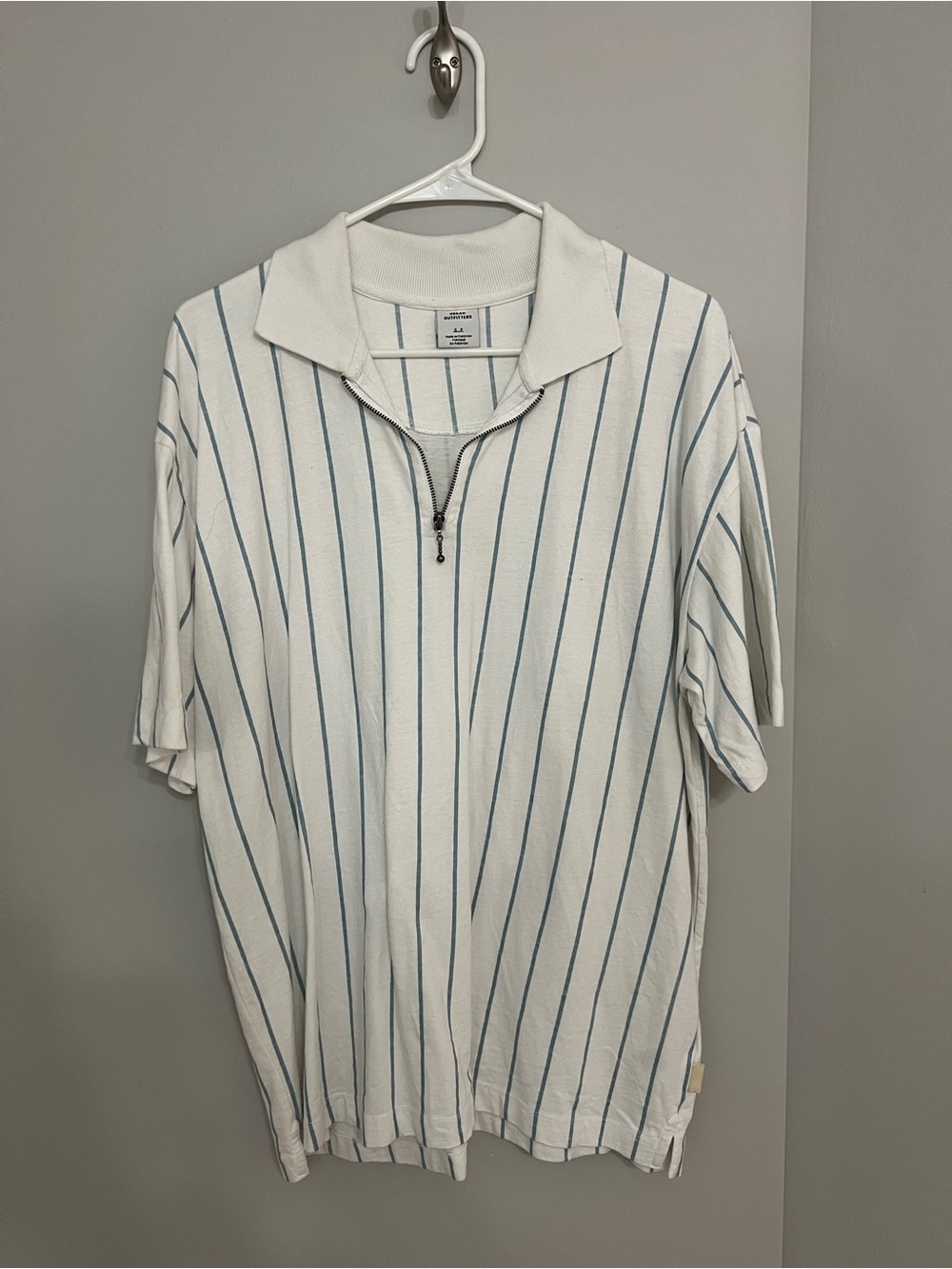 Urban Outfitters White Polo with Light Blue Pinstripes